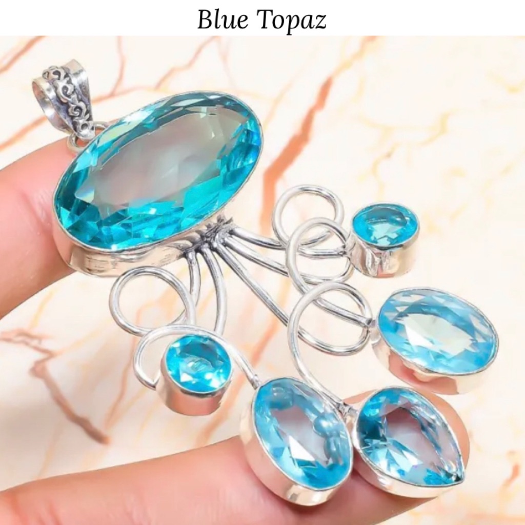 Sparkling Blue Topaz Multi Gemstone Handmade Pendant 55$